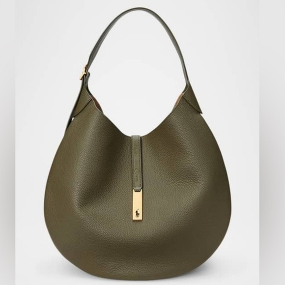 Polo Ralph Lauren Handbags - Polo Ralph Lauren Medium ID Bag Olive Green Grain Leather Shoulder Bag